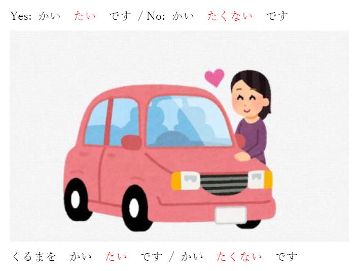 car, pink, want, buy, grammar, word